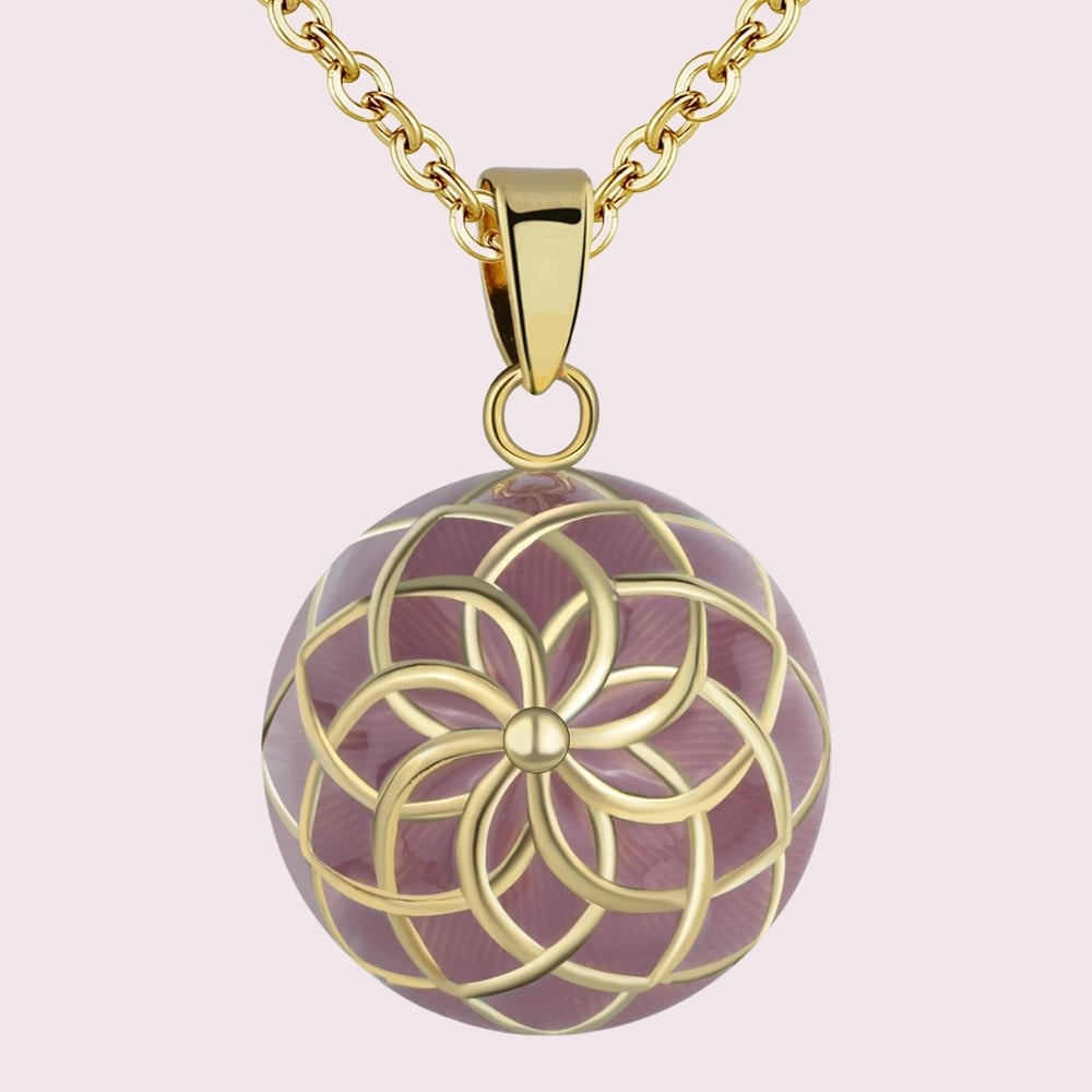 Bola de grossesse fleur émaillée rose foncé et dorée